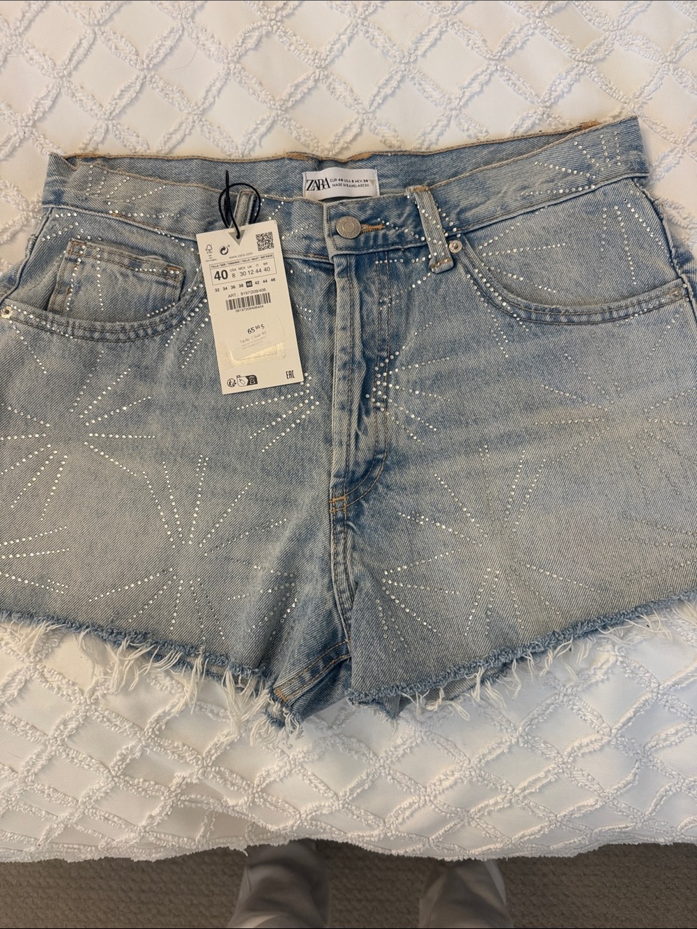 Zara Light Blue Denim Shorts with Sparkle Stud Detailing